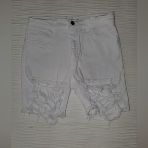 High waist ripped denim Bermuda shorts size S white